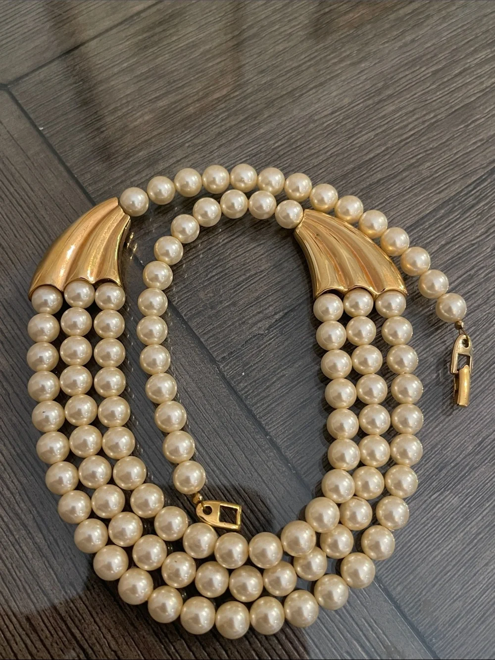 Vintage Napier Three Strand Waterfall Faux Pearl Necklace - Ivory/Cream 18” appr